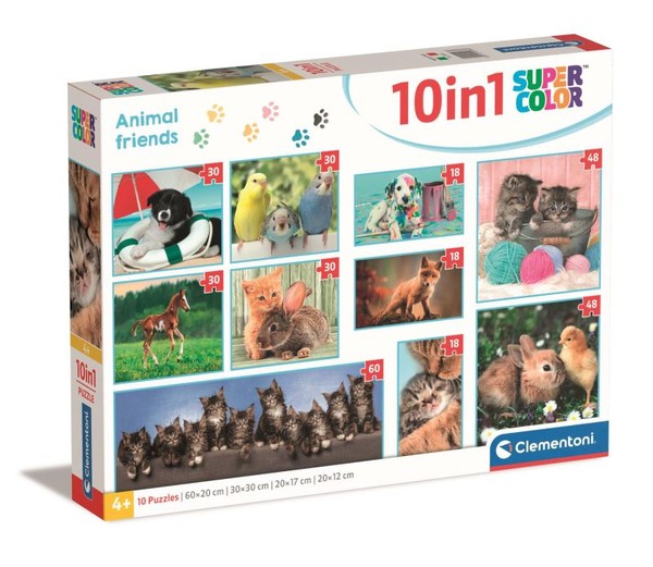 Puzzle 10w1 Animal Friends 3x18, 4x30, 2x48, 1x60 elementów