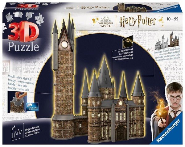 Puzzle 3D Budynki nocą Zamek Hogwart Wieża 540 elementów