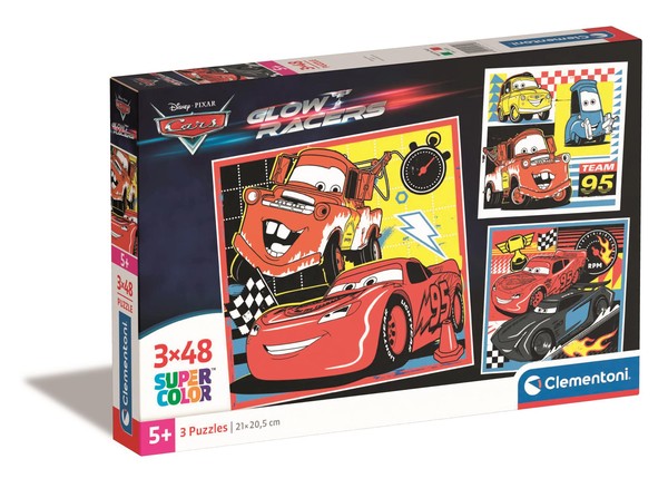 Puzzle Super Color Auta Glow Racers 3x48 elementów