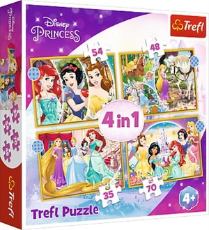 Puzzle 4w1 Szczęśliwy dzień. Księżniczki Disney 35, 48, 54 i 70 elementów