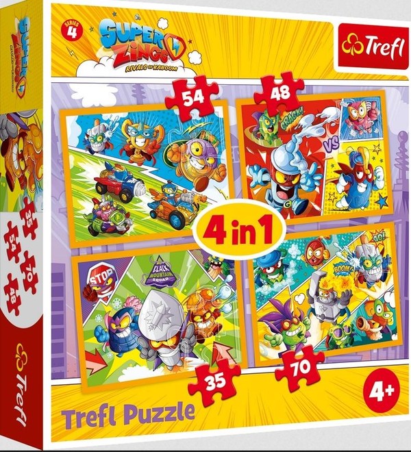 Puzzle 4w1 Super Zings Bohaterowie serii 4 (35, 48, 54 i 70 elementów)