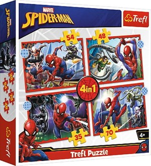 Puzzle 4w1 Bohaterski Spider-Man / Disney Marvel Spiderman 70/54/48/35 elementów