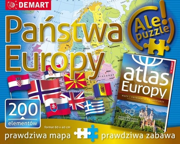 Puzzle: Państwa Europy + atlas - 200 elementów