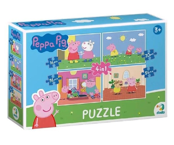 Puzzle Świnka Peppa 4w1 16,20,36,54 elementy