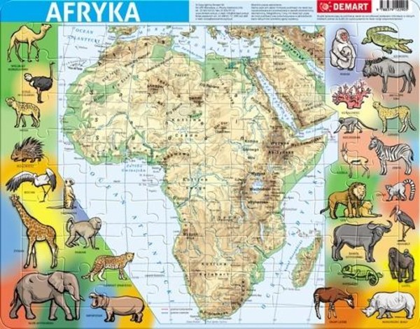 Puzzle ramkowe Mapa fizyczna Afryka - 72 elementy