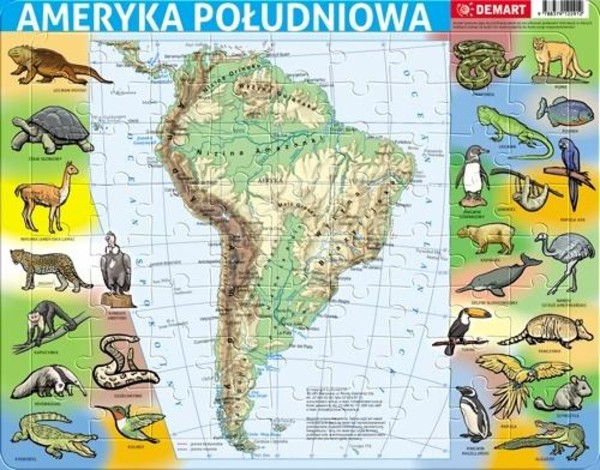 Puzzle ramkowe Mapa fizyczna Ameryka Południowa - 72 elementy