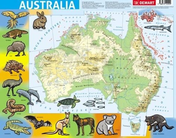 Puzzle ramkowe Mapa fizyczna Australia - 72 elementy