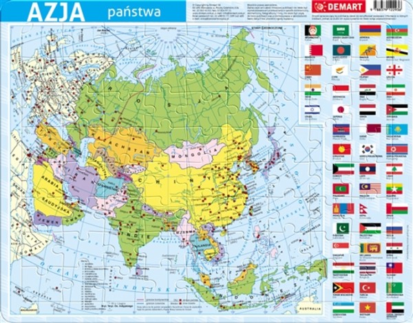 Puzzle ramkowe Mapa polityczna Azja 72 elementy