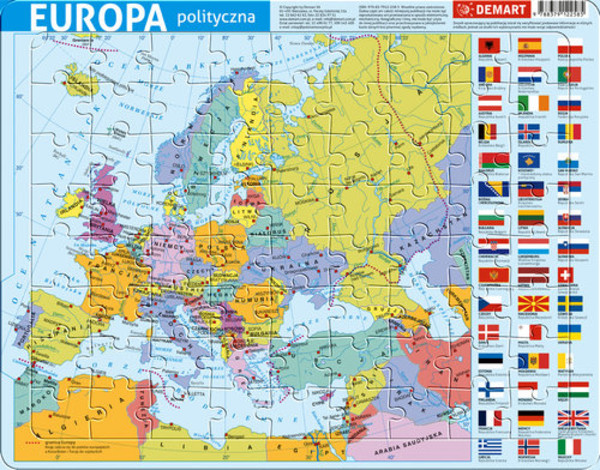 Puzzle ramkowe Europa administracyjna - 72 elementy