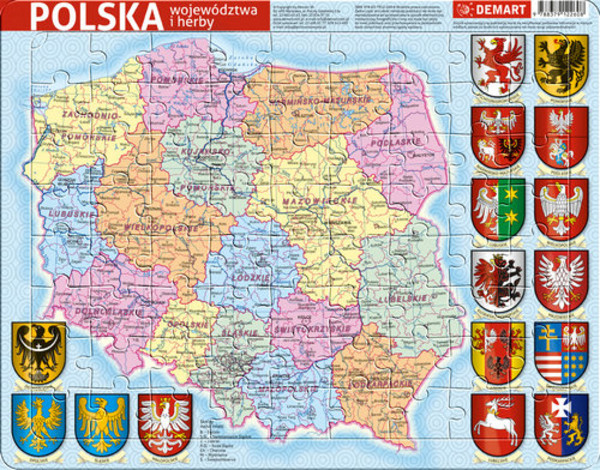 Puzzle ramkowe Polska mapa administracyjna 72 elementy
