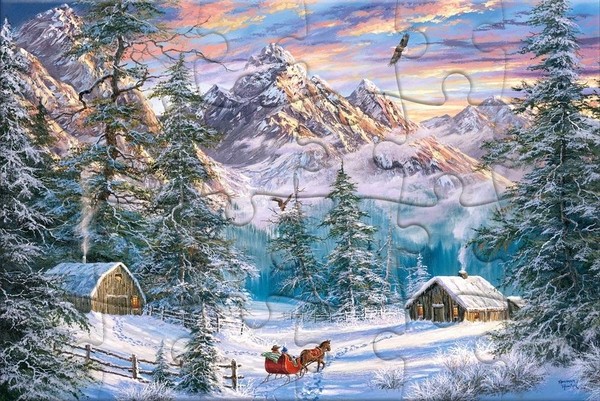 Puzzle Kartka pocztowa Mountain Christmas 24 elementy