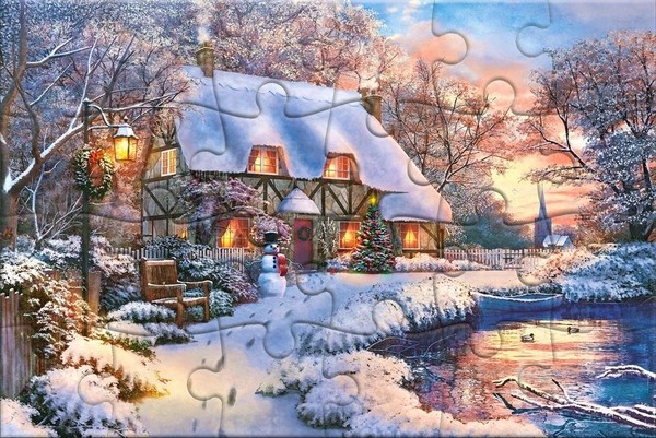 Puzzle Kartka pocztowa Winter Cottage 24 elementy