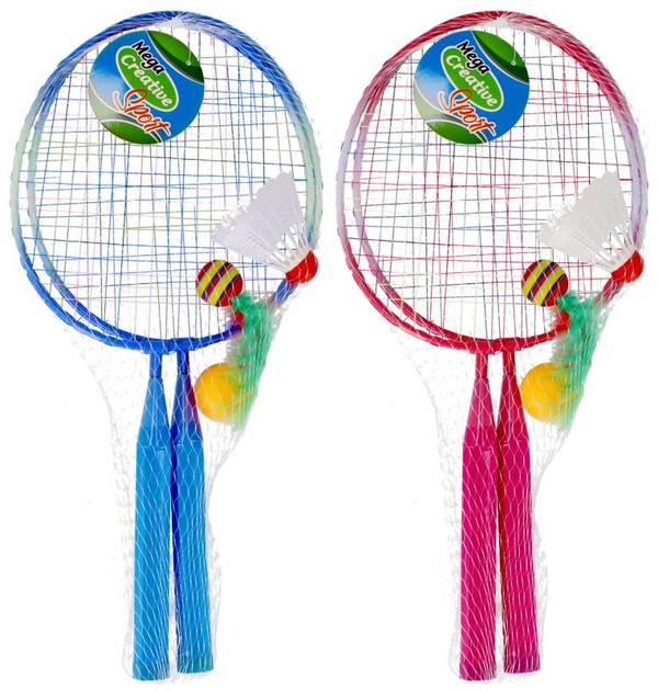 Rakietki do badmintona krótkie metalowe + akcesoria w siatce