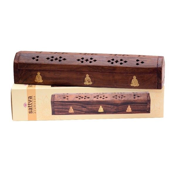 Ayurveda Incence Wooden Box Pudełko drewniane na kadzidło z motywem Buddy