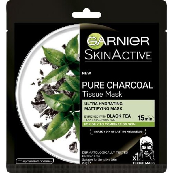 Skin Naturals Pure Charcoal Black Tissue Maska w płacie - Czarna Herbata