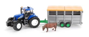 Traktor New Holland T8040 z przyczepą dla zwierząt i figurką