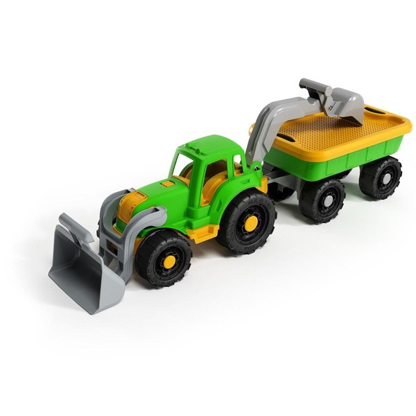 Traktor z ładowarką i przyczepą