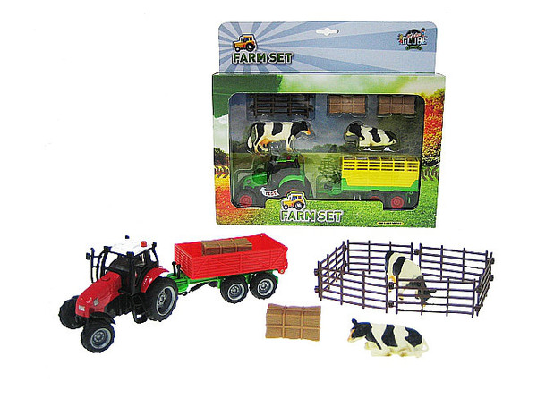 Traktor z przyczepą i akcesoriami