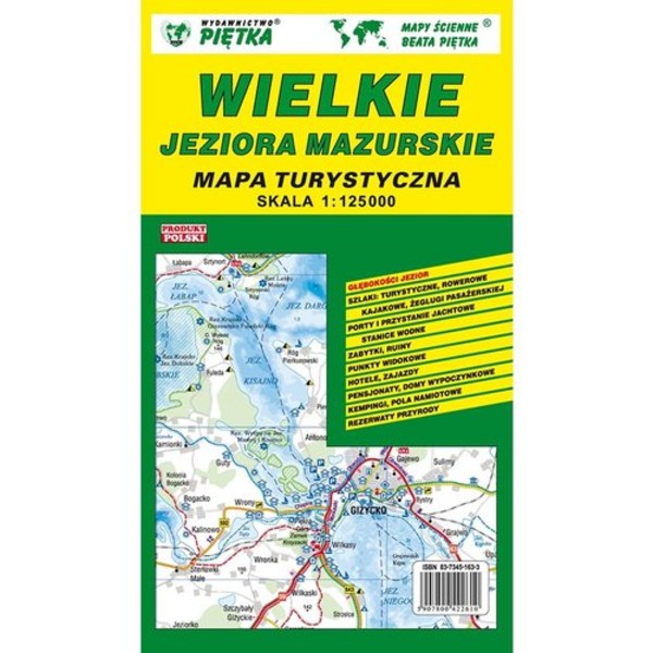 Wielkie Jeziora Mazurskie mapa turystyczna Skala: 1:125 000