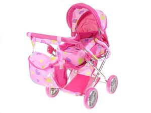 Wózek dla lalek różowy w kolorowe serduszka