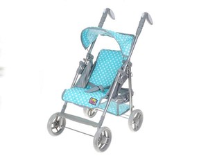 Wózek dla lalki spacerówka niebieski w kropki