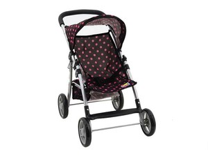 Wózek spacerowy dla lalek czarny w różowe kropki