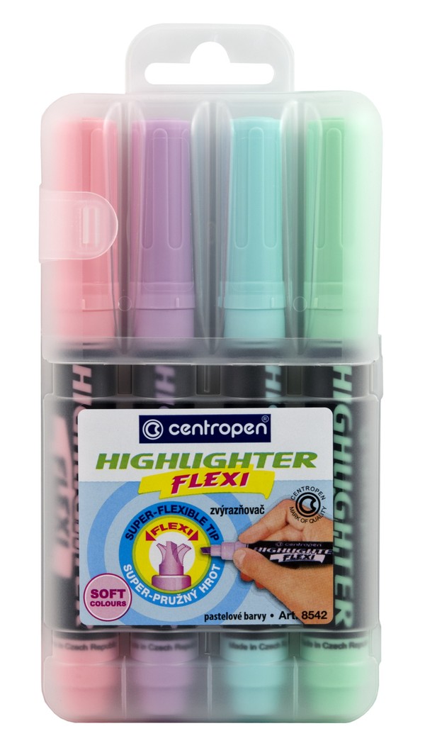 Zakreślacz centropen highlighter flexi soft 8542 4 kolory pastel