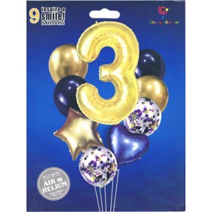 Zestaw balonów cyfra 3, wys. 40-60cm 9 szt