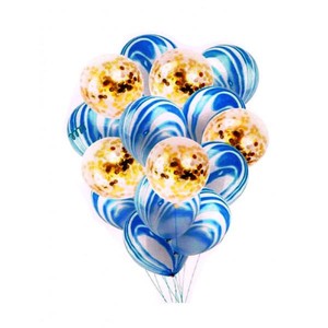 Zestaw balonów niebieskie ze złotym konfetti 30cm, 15 szt.