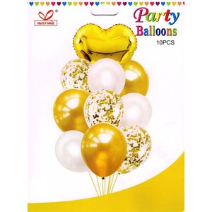 Zestaw balonów ze złotym sercem i konfetti 30-46cm, 10 szt.