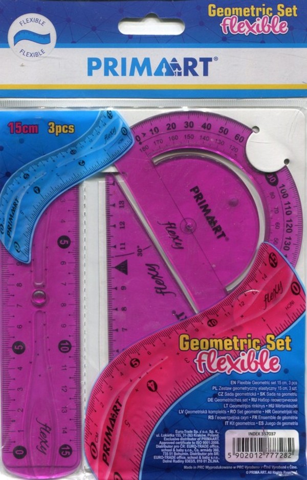 Zestaw geometryczny szkolny elastyczny 15cm. 3 części