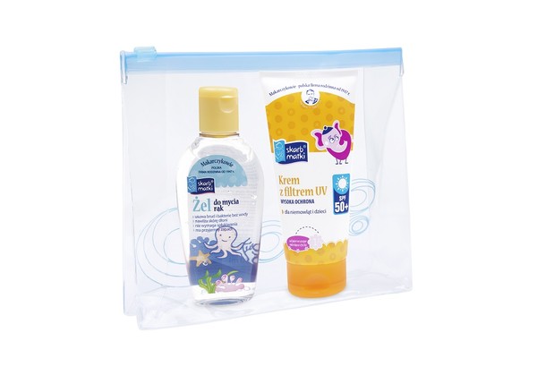 Zestaw kosmetyków do pielęgnacji ciała dla dzieci Krem z filtrem UV SPF+żel do mycia rąk+kosmetyczka