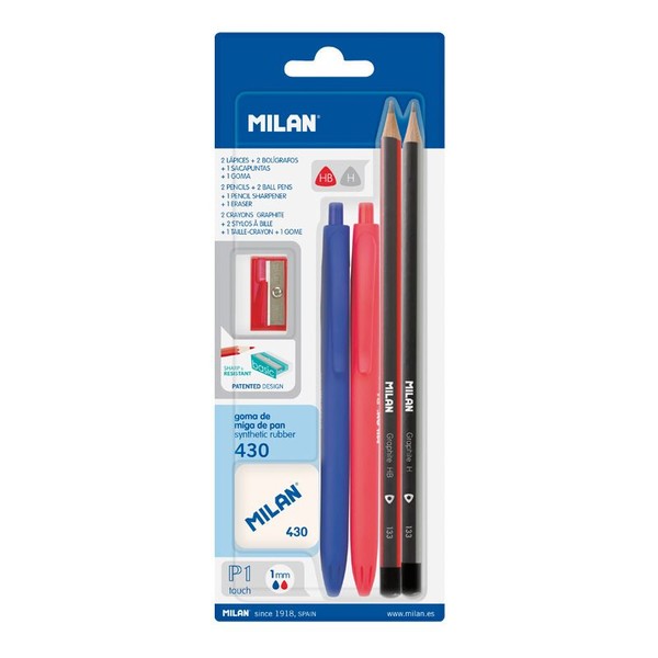 Zestaw szkolny 2 długopisy p1, 2 ołówki hb & h gumka 430 temperówka blister