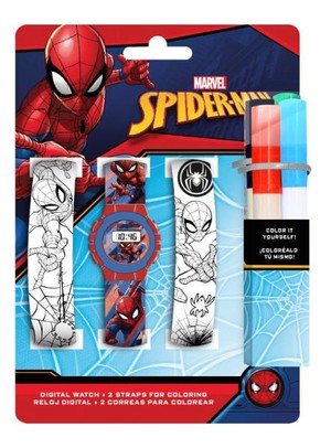 Zestaw zegarek cyfrowy z paskami do kolorowania i markerami Spiderman
