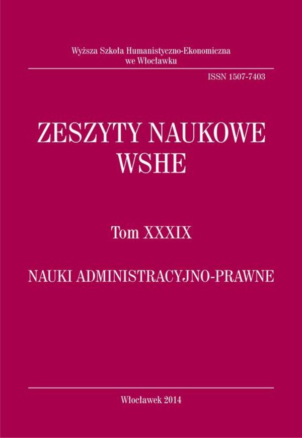 Zeszyty Naukowe WSHE, t. XXXIX, Nauki Administracyjno-Prawne - pdf