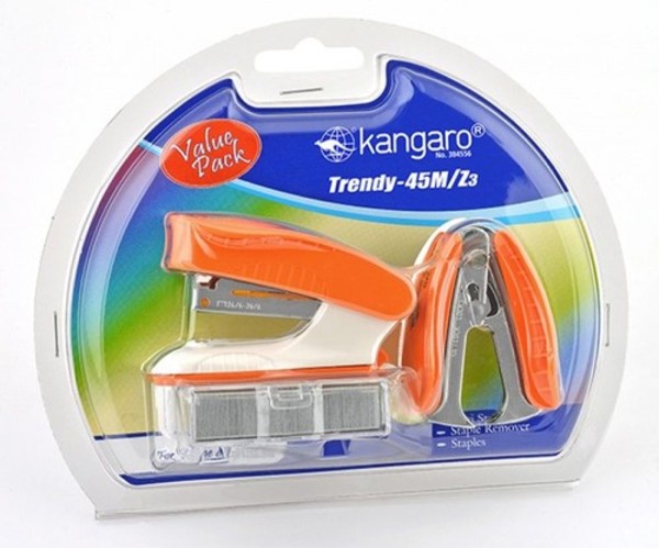 Zszywacz Kangaro Trendy-45M/Z3 + zszywki i rozszywacz pomarańczowy
